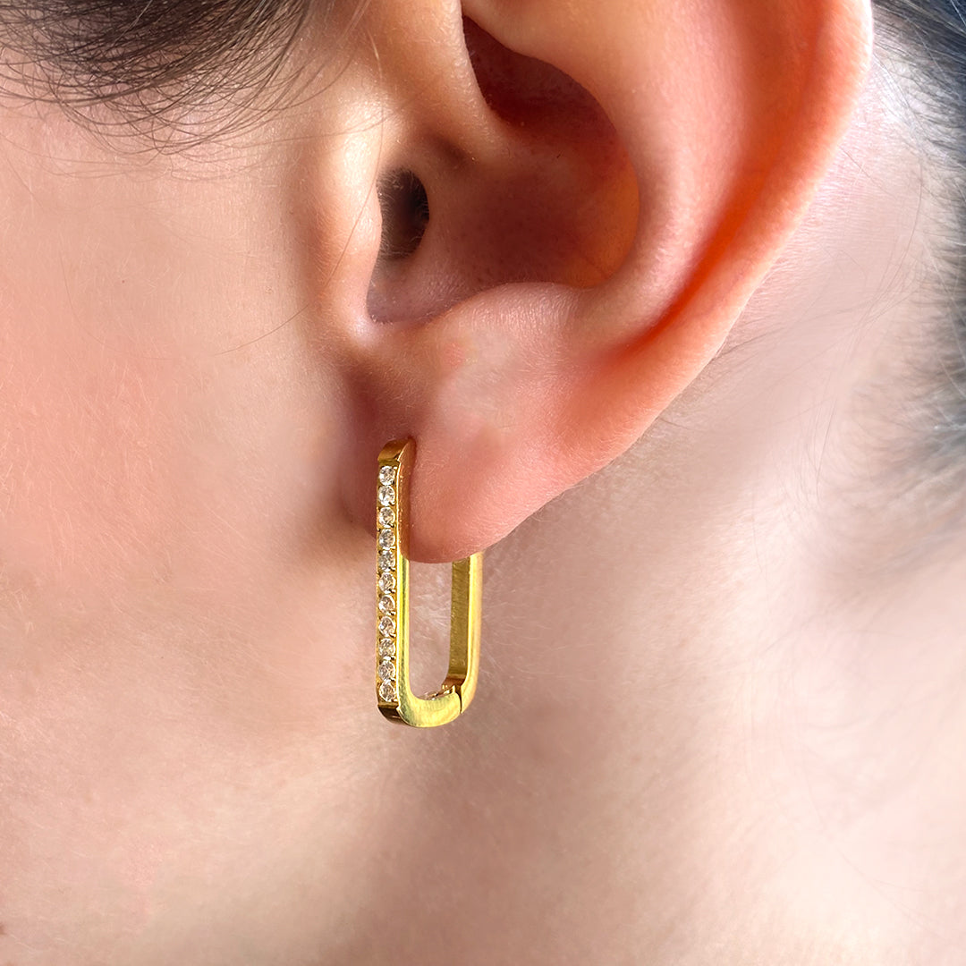 Orecchini rettangolo con brillantini color oro