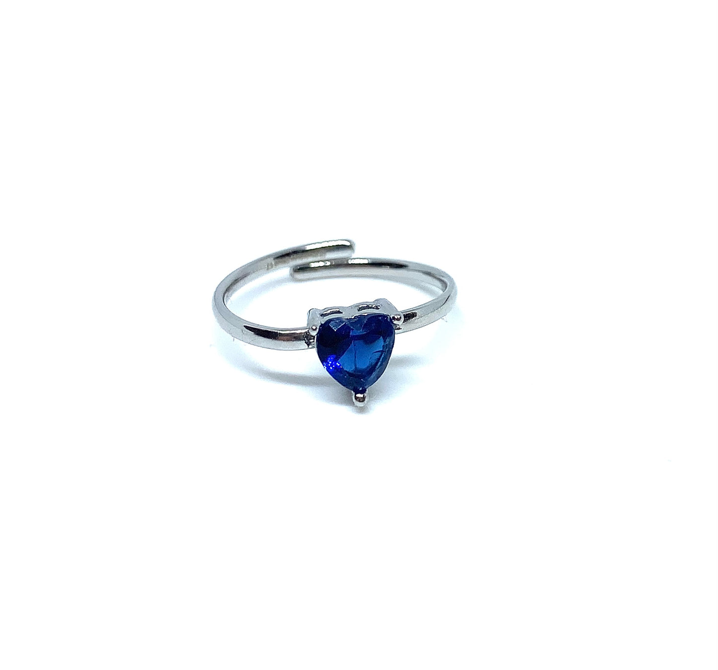 Anello con pietra rosa/blu a forma di cuore color argento