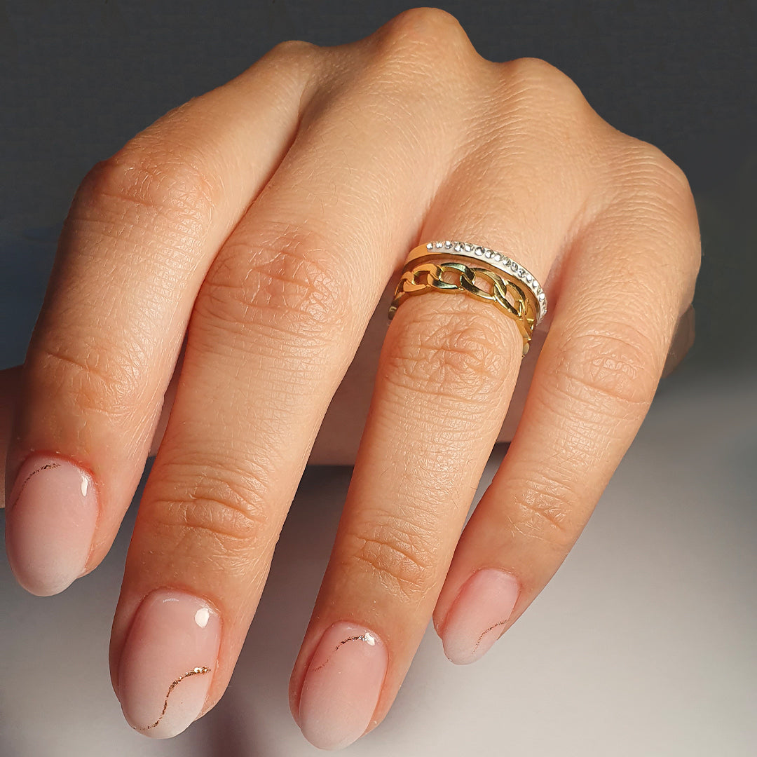 Anello doppio con brillantini color oro