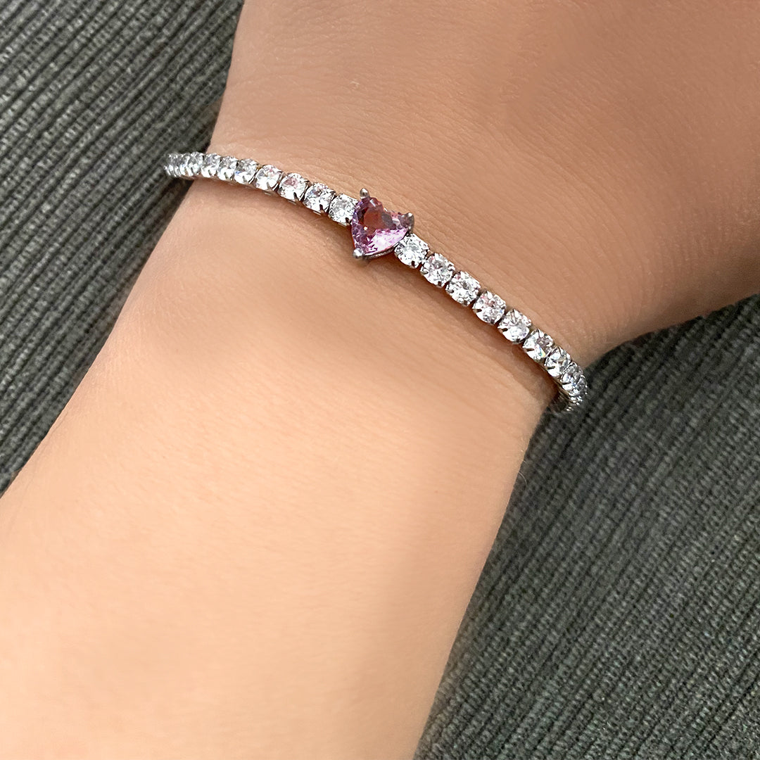 Bracciale con brillanti e pietra centrale a cuore