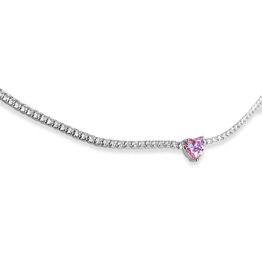 Collana choker con brillanti e pietra a cuore rosa