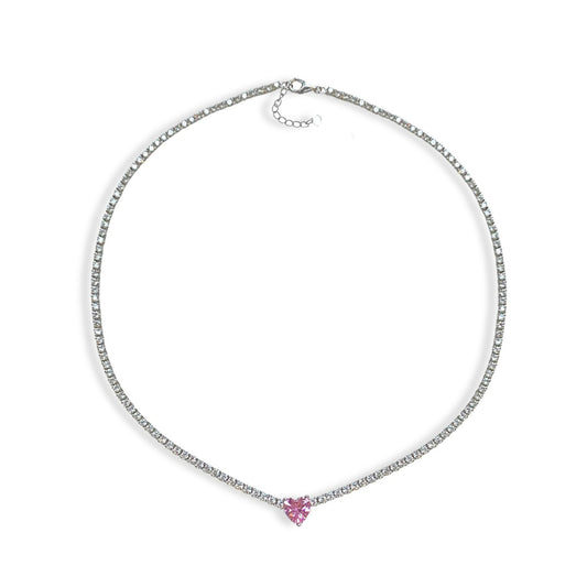 Collana choker con brillanti e pietra a cuore rosa
