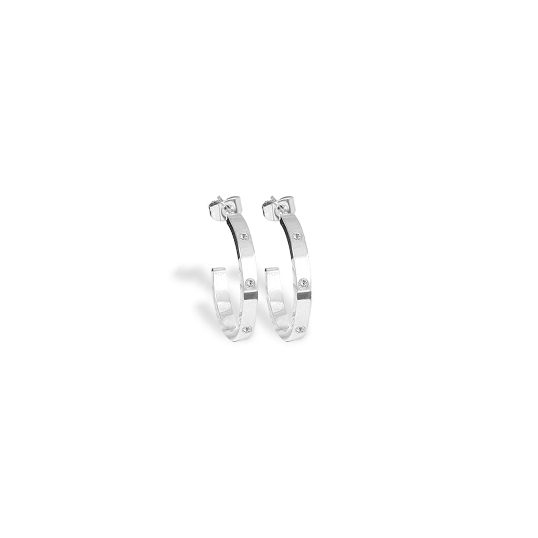 Orecchini sermicerchio color argento con brillantini